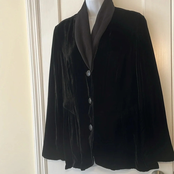 J Jill Velvet Jacket Long Chiffon Shawl Collar Peplum Blazer Medium Black Artsy - Picture 3 of 17